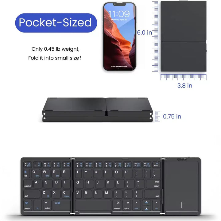 Bluetooth wireless portable three fold three system mobile phone tablet wireless keyboard Heloideo