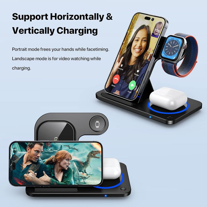 3-in-1 foldable wireless charger for iphone，Air pods， i-watch Heloideo