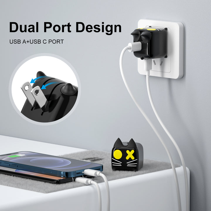 45W Dual USB Portable power charger travel battery pack AC wall charger cat shape Heloideo