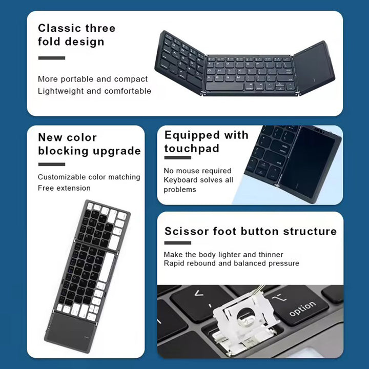 Bluetooth wireless portable three fold three system mobile phone tablet wireless keyboard Heloideo