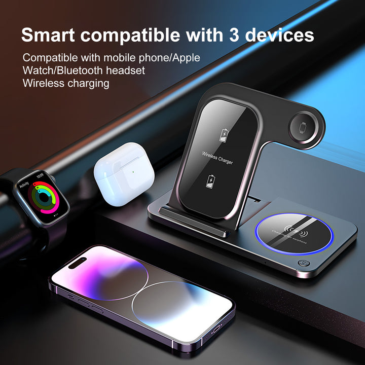 3-in-1 foldable wireless charger for iphone，Air pods， i-watch Heloideo