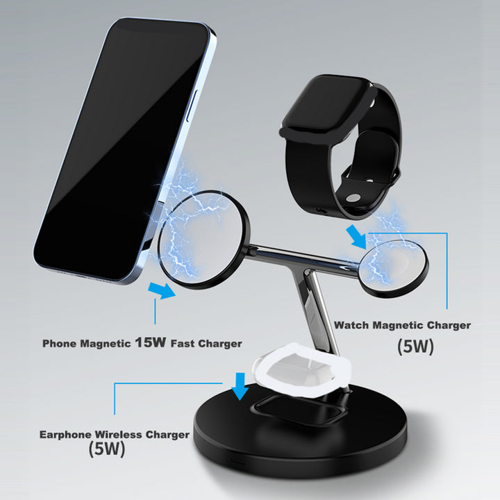 3-in-1 Magnetic Wireless Charger for iPhone, Apple Watch, and airpods Heloideo