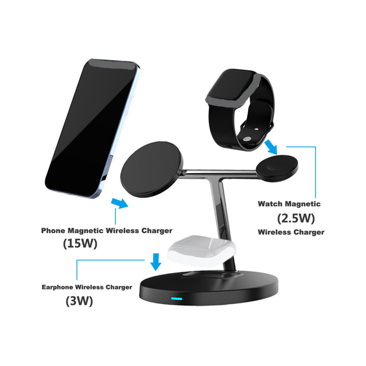 3-in-1 Magnetic Wireless Charger for iPhone, Apple Watch, and airpods Heloideo