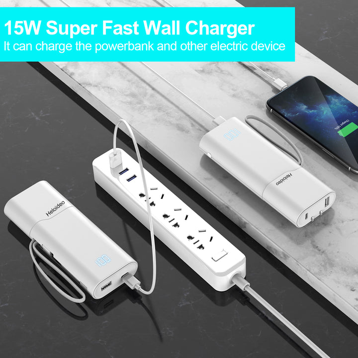 Removable 45W  AC Power Bank 10000mAh,Quick Charge USB C High-Speed Portable Charger Heloideo