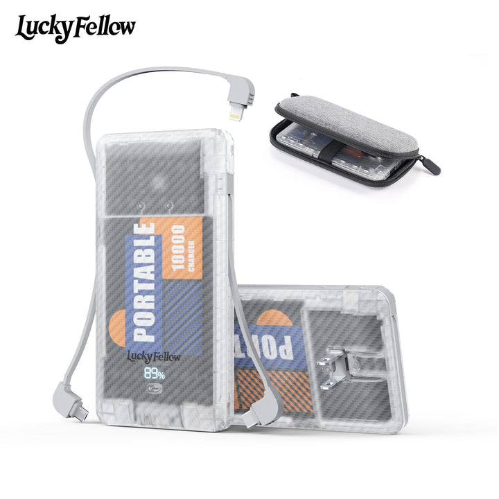 LUCKY FELLOW 10000mAh Power Bank: built-in 20W AC plug for fast charging. Compact, portable design with high-capacity battery. Perfect for smartphones, tablets, and other devices. Heloideo