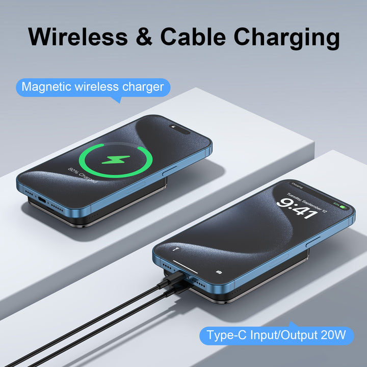 Magnetic Wireless Power Bank Portable Charger 20W Upgraded Half Mini Size Large Battery Pack CapacityDesign for iPhone12/12 Pro/12 Pro Max/12Mini /13/14/15 Heloideo