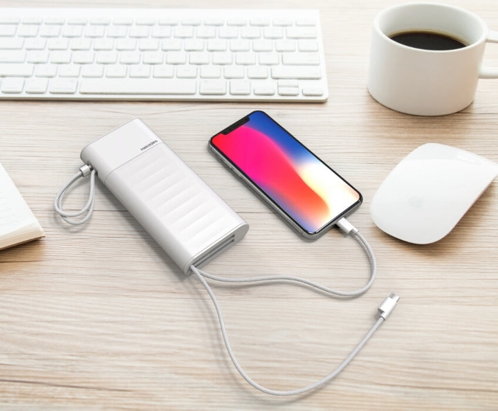 Fast charging Power Bank 20000mah with PD 18W and QC3.0 Quick charger built-in extandable 2 charging cables  total 28.5W Max PB165 Heloideo