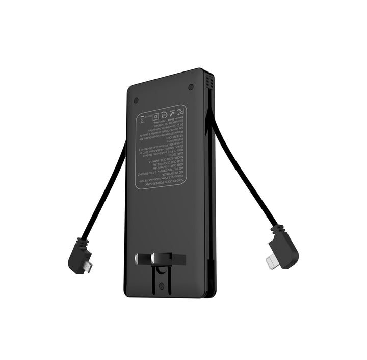 Heloideo ultra slim dual USB ports power bank 5000mAh Portable Powerbank Charger With Built In  AC Outlet, Lightning Cable and Micro usb cable, Slim External Battery Pack for Android / iPhone PB085A Heloideo