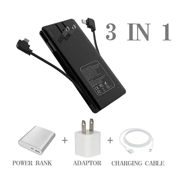 Heloideo ultra slim dual USB ports power bank 5000mAh Universal Slim Power Bank All In One Portable Charger with Lightning Cable And Type C Cable Battery Pack for iPhone Android phone  Heloideo PB085E Heloideo