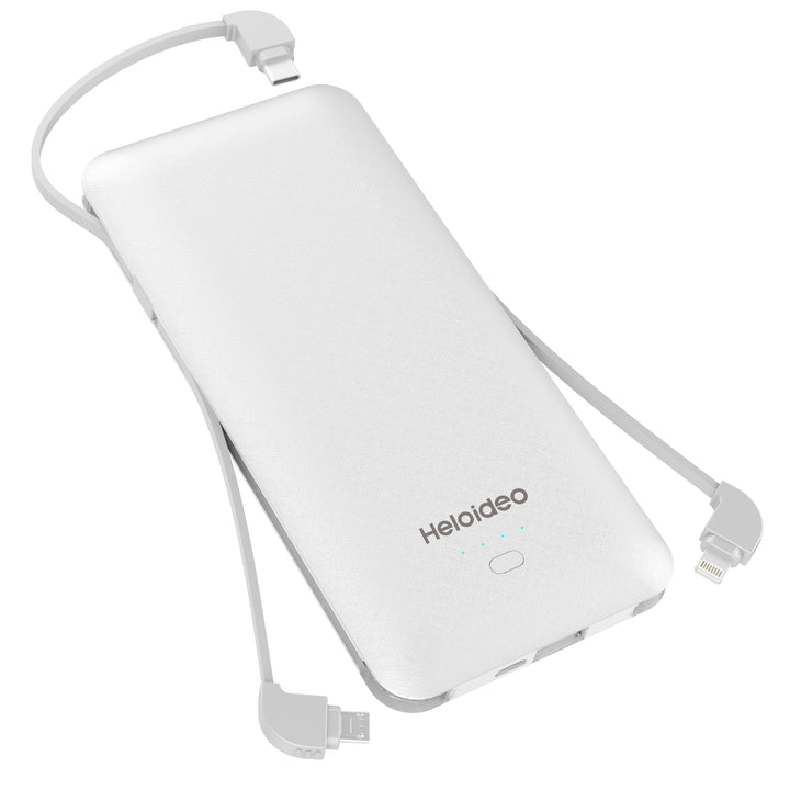 10000mAh Heloideo Slim Portable Charger Compact Power Bank External Battery Pack Charger with Cable Built-in Micro Type-c Three Kinds cable 10000mah for Mobile Phone 📱PB147 ( NO AC outlet） Heloideo