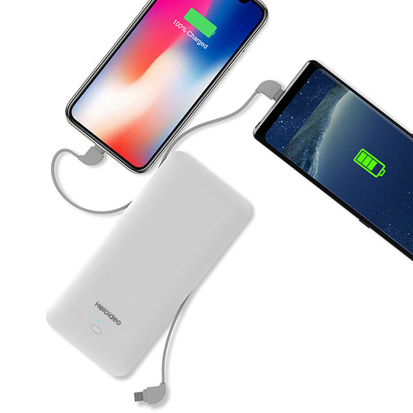 All in One Super Slim best power bank External Battery Pack Charger 10000mah  with Cable Built-in Micro Type-c liphone cable Three Kinds cable high capacity power bank for smartPhone PB147 ( NO AC outlet） Heloideo